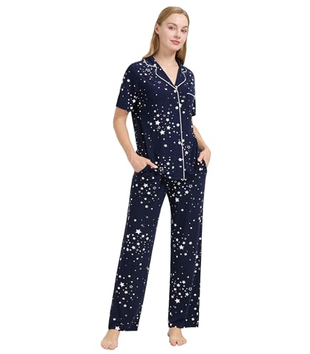Image of WiWi Viscose from Bamboo Women's Pajamas Set Super Soft Button Down Top and Pants Sleepwear Cooling Pjs S-3X
