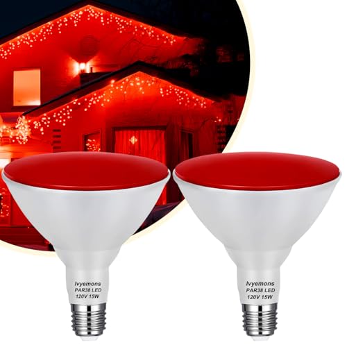 Ivyemons PAR38 Red LED Flood Light Bulbs Dimmable 120V 15W for Porch Party