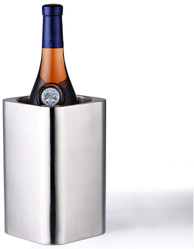 Cubeta de hielo Cubo de hielo cuadrado, enfriador de botellas de vino de doble pared de acero inoxidable 304, enfriador de cerveza y champán, herramientas creativas para hielo, plateado Durable
