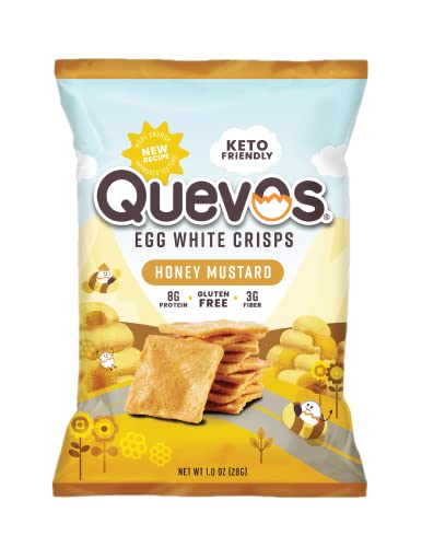 Quevos Egg White Chips - The Original Low Carb Egg Crisps, Crunchy Flavorful Protein & High Fiber Snacks, Keto Snacks, Diabetic & Atkins Friendly, Gluten Free, Protein Crisp, Low Carb Chips - Honey Mustard, 1 Oz (Pack of 12)