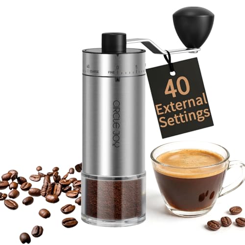 CIRCLE JOY Mini Manual Coffee Grinder with 40 External Adjustable Settings and Ceramic Conical Burr, Portable Stainless Steel Hand Coffee Grinder for Hime and Travel