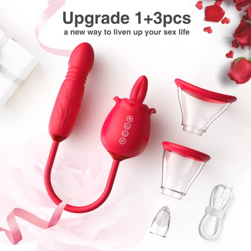 Rose Sex Toy For Womens Sex - 3In1 Upgrade Rose Sex Stimulator For Women With 7 Tongue Licking & 3 Thrusting Vibrator Dildo Adult Sex Toys For Couples G Spot Vibrators Clitoral Nipple Quick Pleasure #TOP6