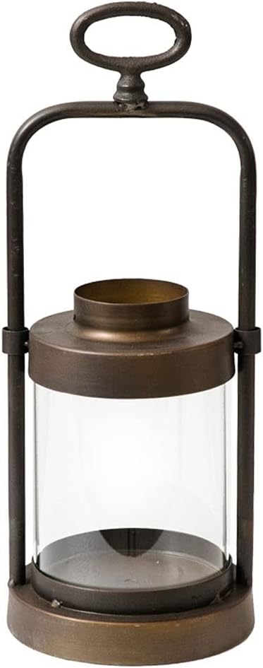 candle-holder Decorative Wrought Iron Style Lantern Transparent Straight Glass Cover Candle Holder Restaurant Home Retro Decorative Ornaments candlestick(Small)