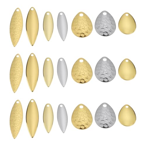 Briny River 50PCS Fishing Bait Spinner Blade Kit With Pattern and Without Pattern Copper Fishing Tackle Spinner Blade for Lure Making