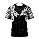 Vikings Warriors Norse Odin God Rune Vintage T-Shirts 3D Print Harajuku Casual Short Sleeves Summer Funny Pullover Tee（V1-DX-11,5XL）