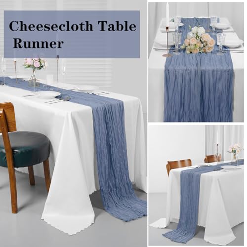 Bailarina 12 Pack Cheesecloth Table Runner 17x108 Inch Long Gauze Cheese Cloth 9ft Wrinkled Sheer Table Runner for Wedding Reception Birthday Party Table Decoration (Dusty Blue) by Bailarina - Used condition - Image 5