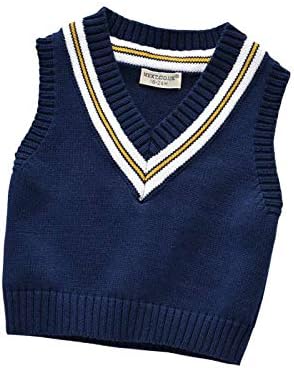 MiliMaDa Boys Girls Sweater Vest for Baby Sweater Vest Sleeveless Cable Knit Pullover Sweater (Dark Blue, 6-7T)