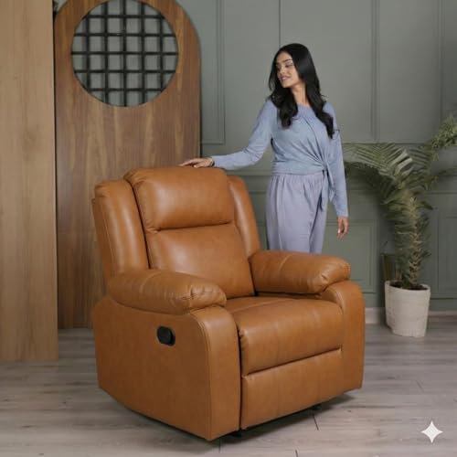 Image of Solis Royale 1 Seater Recliner Sofa Chair | Manual Recliner Lounge Sofa Chairs for Relaxing | Comfortable Cushioned | Living Room Bedroom Home, Office (Classy Calm - Tan, Classy Calm - Leatherette)