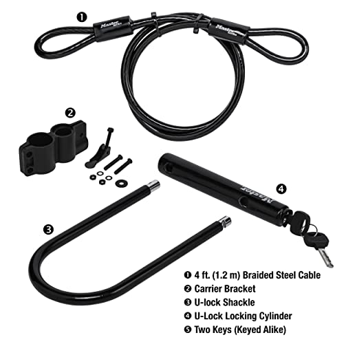 Master Lock 7.25" U Lock With Looped End Cable,Black #TOP4