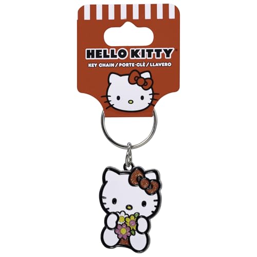 Image of Plasticolor 004597R01 Hello Kitty Glitter Bow and Flowers Enamel Metal Key Chain
