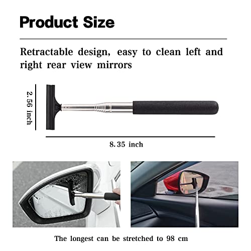 Jeseny 2 PCS Rearview Mirror Wiper Telescopic Auto Mirror Squeegee Cleaner, 98cm Long Handle Car Cleaning Tool, Glass Mist Cleaner (Black & Red)