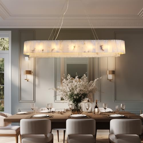 Sucelating 2023121803 L54In Alabaster Rectangular Chandelier For Dining Room, Modern White Marble Chandeliers For Kitchen Island Dining Table Living Room thumb #5