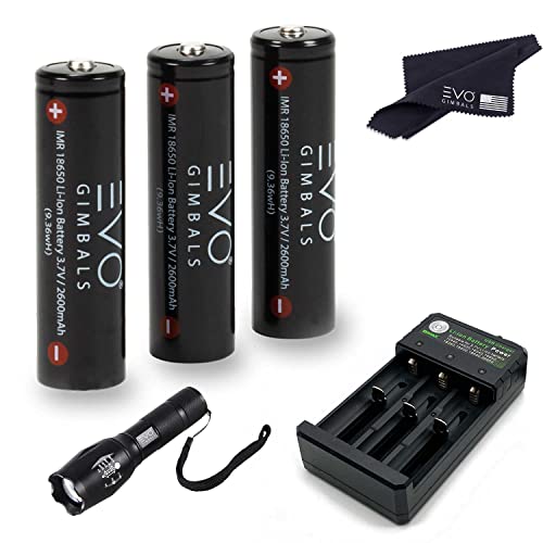 EVO Gimbals 2600mAh Rechargeable Batteries & Li-ION Charger Bundle for EVO RAGE3 - Works with Zhiyun Weebill S, Weebill LAB, Zhiyun Crane 2, Crane 2S, Crane 3 LAB, Crane 3S, Crane 3SE (2 Items)