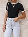 ZESICA Women's Summer Short Sleeve Ribbed Knit Slim Fit T Shirt 2025 Crewneck Basic Casual Color Block Tee Tops,Black,Medium