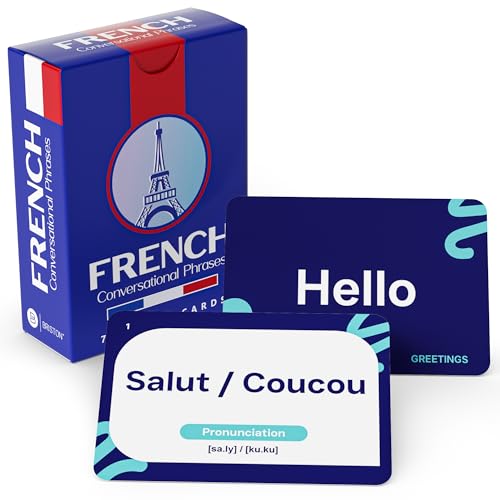 French Conversational Phrase Flash Cards - 75 Beginner Sayings for Travel, Memory, Quick Reference - Educational Language Learning Resource Tool - Fun Play - Kids, Students, Classroom, Homeschool