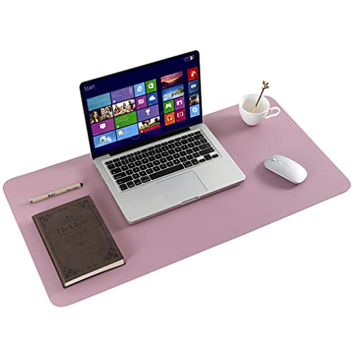 ARNTY Tapis de Bureau,Sous Main Bureau en Cuir PU,Grand Tapis de Souris Bureau,Double Face Dessous de Bureau,Sous Main Bureau Cuir Étanche pour Bureau et Maison(Mauve&Rose,60*35cm)