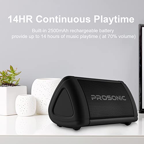 Image of Prosonic BT3 Portable Wireless Bluetooth Speaker with 10W Stereo Sound & Bass Boost -Rich Sound & Intense Bass -Bluetooth 5.0 -Microphone -IPX5 - in & Outdoor Speaker (Black)