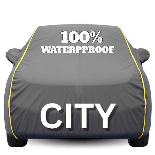 Image of Waterproof Car Body Cover - 100% Water Proof Custom Fit New Car Covers, Outdoor Full Protecting for Hondo-City (All Models) with Free Storage Bag - UV, Rain & Dust, All Weather Protection