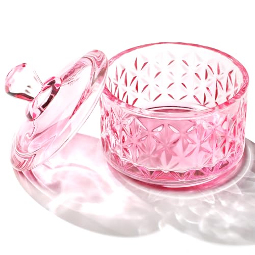 BOMOQING Nail Dappen Dish with Lid 100ml Large Glass Cup for Holding Acrylic Liquid and Powder Pink