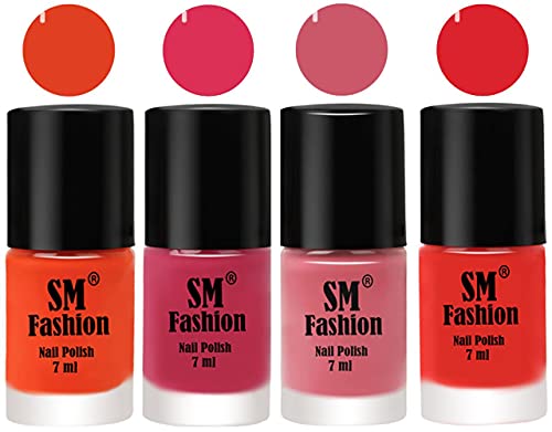 Image of Nail Polish Combo Set (Pack of 4) Quick Dry Gel Finish Nail Paint | Reddish Orange ,Dusty Pink,Nude Pink,Candy Orange | 7 ml Each