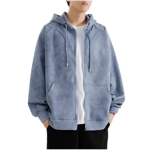 Mens Suede Hoodies Jackets Fashion Solid Hooded Jackets Drop Shoulder Sleeves Full Zip Hoodie Plus Size Spring Coats