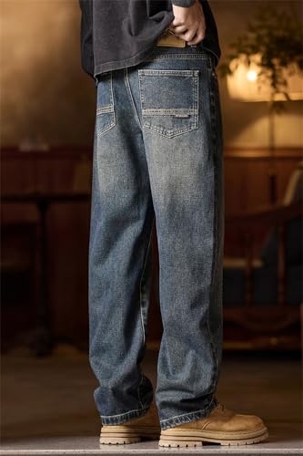 Men's Denim Pants, Elastic Waist, Relaxed Fit, Blue, Zipper & Button, Comfortable Jeans3