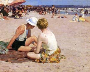Peinture à l'huile A Summer Vacation Edward Potthast grand tableau impressionniste