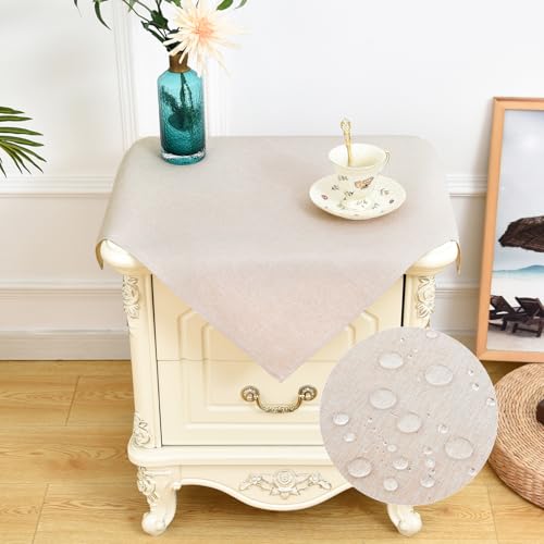 NEWISHER Farmhouse Water Resistant Small Square Tablecloth 60x60 cm (23x23 inch), Faux Linen Table Cloth Wipe Clean, Washable End Table Cover for Kitchen, Dining, Party Indoor Outdoor (Neutral)