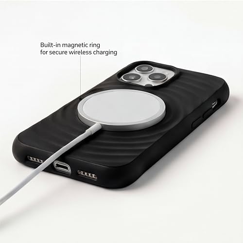 Image of amazon basics Shockproof Case for iPhone 12 Pro Max | Ripple Pattern | Camera Protection | Protective Cover with Enhanced Grip & Wireless Charging Support - Black