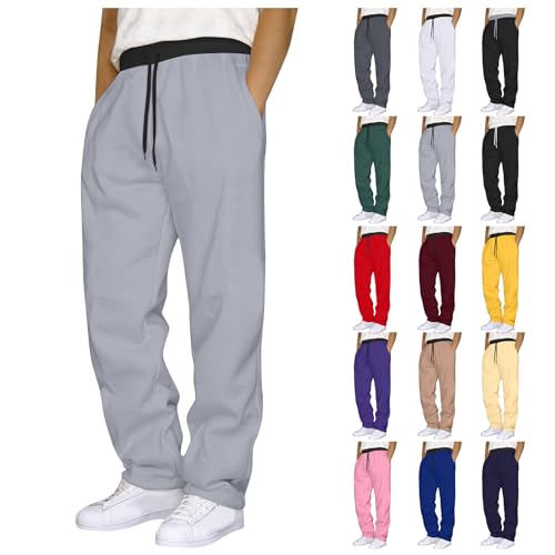 Mens Fleece Baggy Sweatpants Straight Open Elastic Bottom Cargo Sweat Pants Drawstring Jogger Sports Trousers4