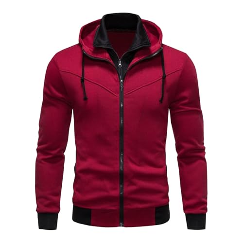 Hoodies For Men Casual Long Sleeve Zip Jacket Trendy Solid Color Coat Lightweight Drawstring Sport Outwear With Pocket