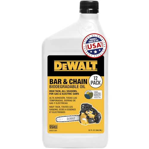 Image of DEWALT - Biodegradable Bar & Chain Oil - Green, Eco-Friendly, Non-Toxic Professional Bar & Chainsaw Lubricant - Ultraclean All-Season Oil for Gas, Electric Saw, and Pole Saw, 32 oz (Case of 12)