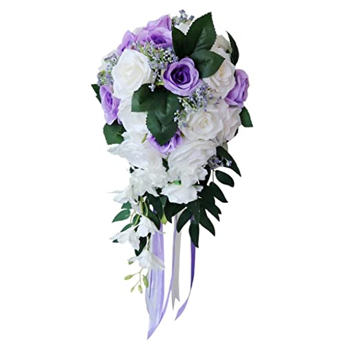 Harilla Peonies Vintage Artificial Peony Silk Flower Bouquet, White + Purple