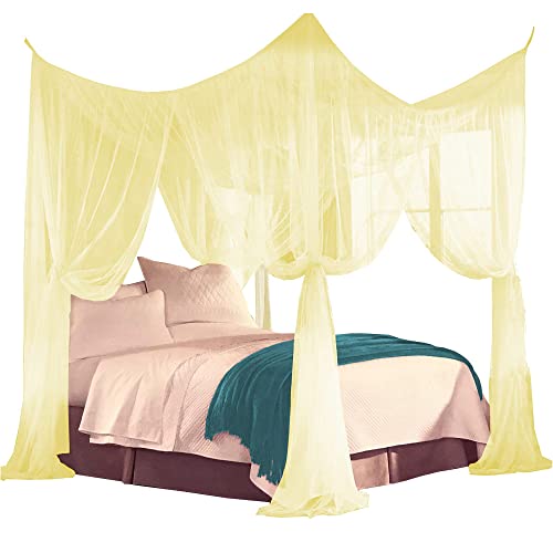 Just Relax Four Corner Post Decorative Bed Canopy NET Set, Can be Used with Four-Post Bed or Without, Includes Mounting Hardware, Full/Queen/King Beds, Yellow, 86.6x78.7x98.4 Inches