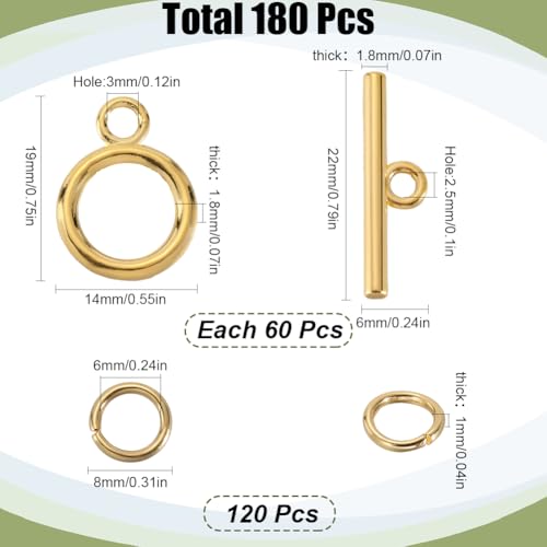 SOFPLATE 1 Box 60 Sets Toggle Clasps Ring and Bar Clasp Gold & 120Pcs Brass Open Jump Rings OT Toggle Clasp T-Bar Connectors Findings for jewellery Making Clasps Supplies DIY Crafts Necklace Bracelet - Image 2