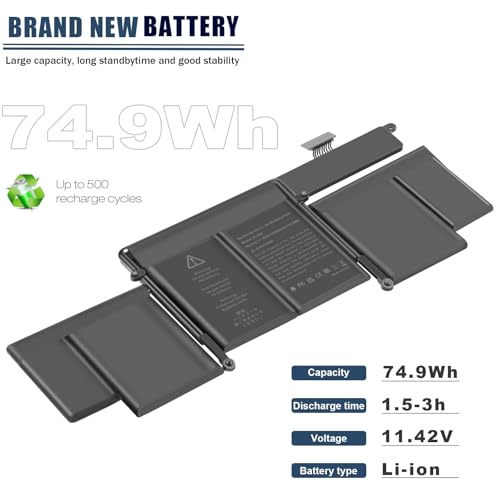 Image of ASUNCELL A1502 A1582 Laptop Battery for MacBook Pro 13 inch Retina [ Early 2015, Mid 2014, Late 2013] A1493 11.42V 74.9Wh