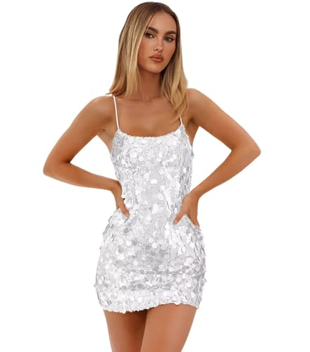 Women's Sparkly Sequin Cocktail Dress Square Neck Mini Homecoming Party Dress PU204