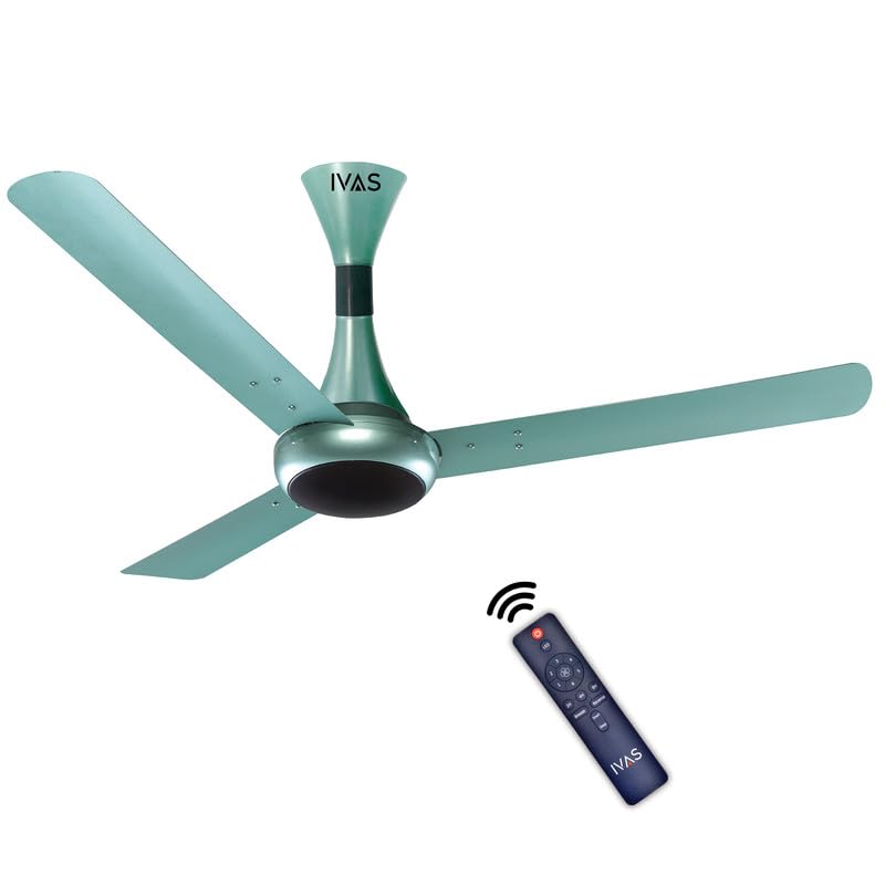 IVAS Aerosport 1200 mm BLDC Ceiling Fan | Remote Control | BEE 5 star Rated,Upto 60% Energy Saving |6 Speed,385 RPM,High Air Delivery with LED Indicators | 5 Year Warranty* (Pack of 1, Sea Green)