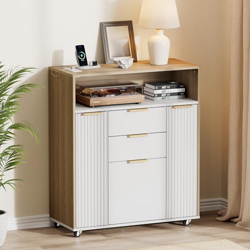 Image of ModernMate Fluted Mobile File Cabinet with Charging Station