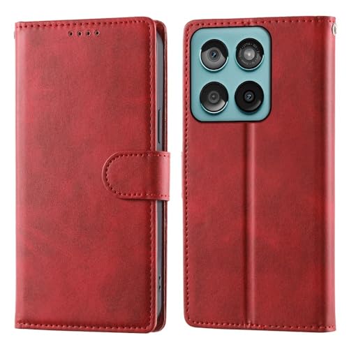 Étui portefeuille Motorola G14 4G / G54 5G / G64Y en cuir rouge avec clapet magnétique