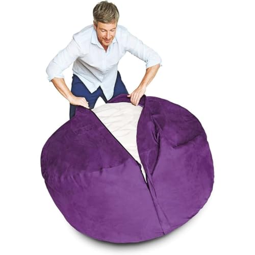 6-Ft-Purple-Color-Giant-Bean-Bag-Chair-with-Filler-Included-Comfortable-Ultra-Soft-Long-Lasting-Durable-Double-Stitching-Removable-Zipper-Closure-Cover 6 Ft Purple Color Giant Bean Bag Chair with Filler Included Comfortable Ultra Soft Long Lasting Durable Double Stitching Removable Zipper Closure Cover
