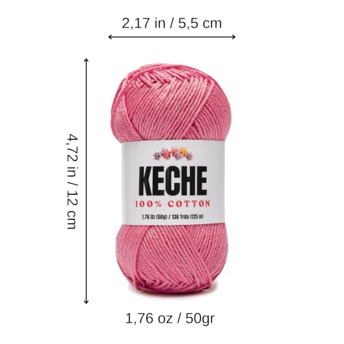 Image of Cotton Yarn - 100% Cotton Yarn for Crocheting and Knitting, Mercerized Cotton Amigurumi Yarn Fine-Sport 2 1.76 oz (50g) / 136 Yrds (125 m) - Rose Pink