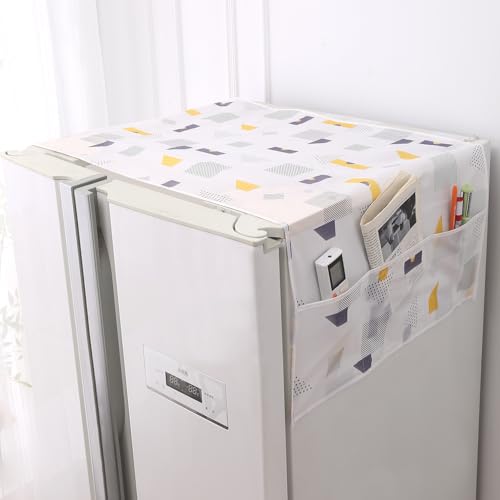 Image of HOKIPO Large Fridge Cover Top | For Bigger Double Door Refrigerator | Waterproof, Printed with 6 Side Pockets, Size Large 180x62 cm, Geometric Abstract (AR-5876-D1)