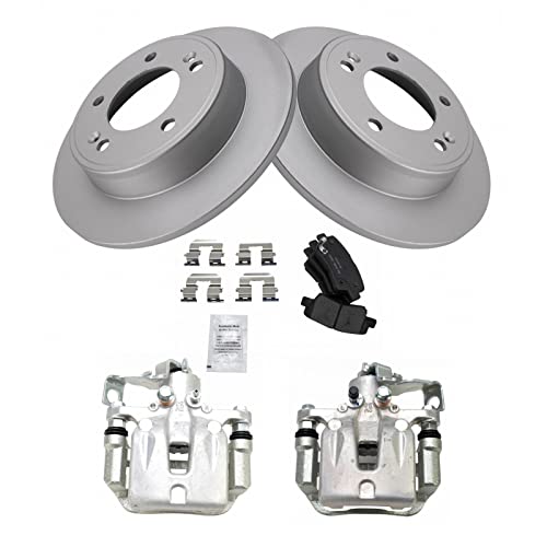 Image of TRQ Rear Brake Pad and Rotor Set Ceramic Coated Rotors Calipers