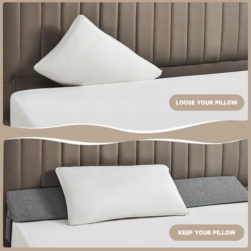 Image of IFNOW Queen Size(60 inchx7.5 inchx10 inch) Bed Wedge Pillow for Headboard, Mattress Gap Filler(0-8 inch), Bed Wedge for Gap Between Your Headboard and Mattress Dark Grey