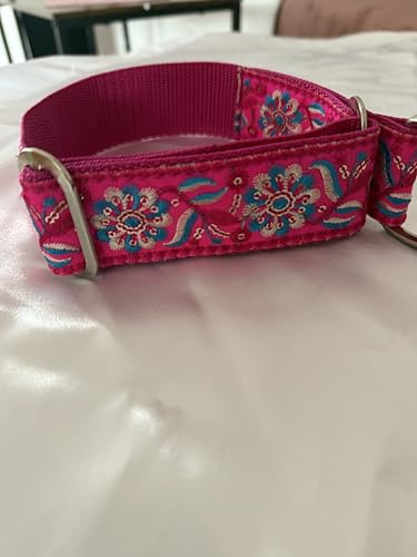Zugstopp-Halsband Windhunde*Galgo*Greyhound*Whippet Pink-Brokat HU 30-35 cm Neu