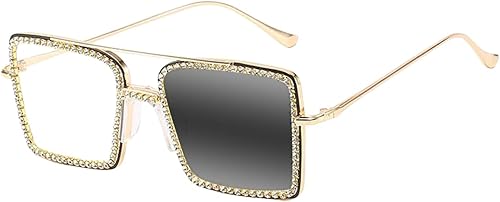 Miniatura 10 de SightPerk Gafas de lectura cuadradas de gran tamaño con diamantes de imitación progresivos, multifocales, fotocromáticas, anti-UV para mujer