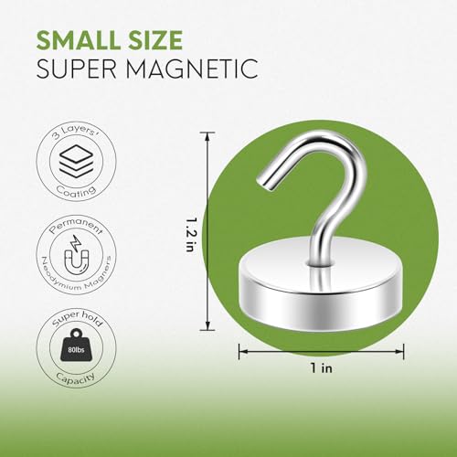 Image of Neosmuk Magnetic Hooks, Cruise Ship Essentials, 80lb+ Heavy Duty Magnetic Hooks for Cruise Cabins, Refrigerator, Grill, Hanging, and Travel | Extra Strong Must-Haves Magnet Hook,Silver (Pack of 2)