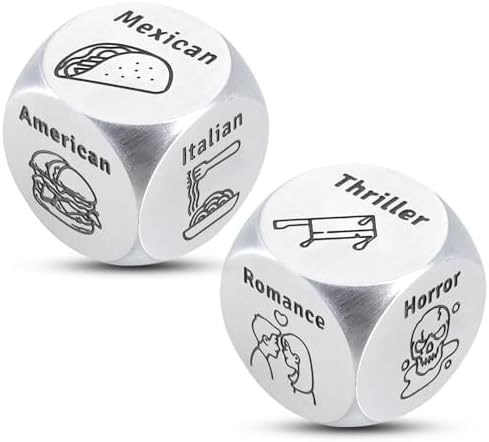 Funny 2 Pcs Anniversary Date Night Gifts for Boyfriend Girlfriend 11th Anniversary Steel Gifts for Him Her Movie Food Decider Dice Husband Birthday Gifts Mother’s Day Gay Love Gift