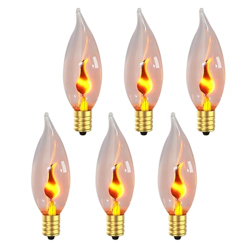 Hompavo Christmas Decorations, Upgraded Flame Light Bulbs, E12 Candelabra Small Base, Clear Glass Flickering Fire Bulb for Halloween Party Porch Indoor & Outdoor Home Decoration, 6 Pack